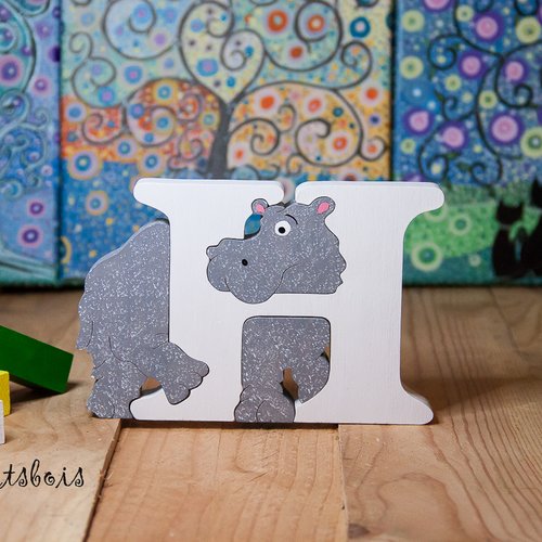 Puzzle en bois , lettre alphabet ( hippopotame )