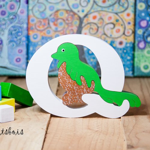 Puzzle en bois , lettre alphabet ( quetzal )