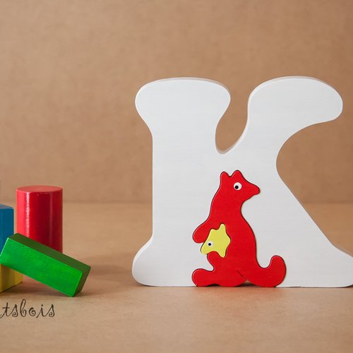 Puzzle en bois, lettre alphabet ( kangourou )