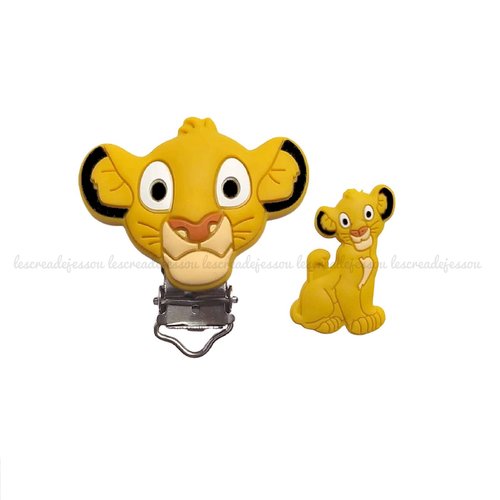 1 perle + 1 pince clip en silicone, attache tétine, lion ressemblant à simba roi lion ( moutarde )