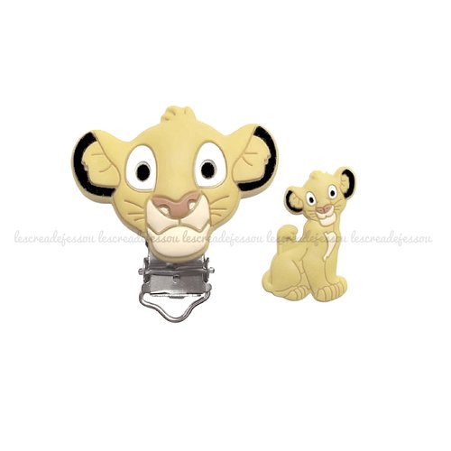1 perle + 1 pince clip en silicone, attache tétine, lion ressemblant à simba roi lion ( beige )