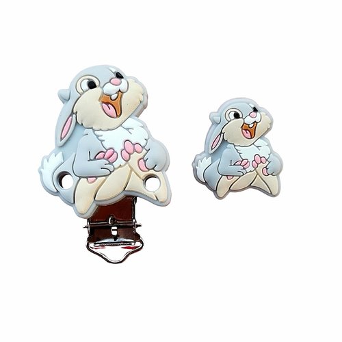 1 perle + 1 pince clip en silicone, attache tétine, lapin panpan