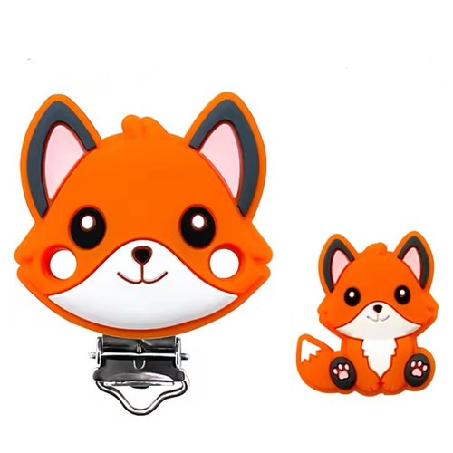 1 perle + 1 pince clip en silicone, attache tétine, renard