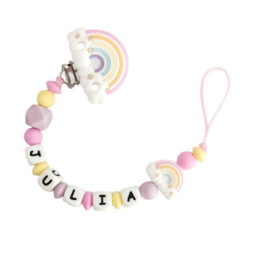 Attache tétine en silicone arc en ciel