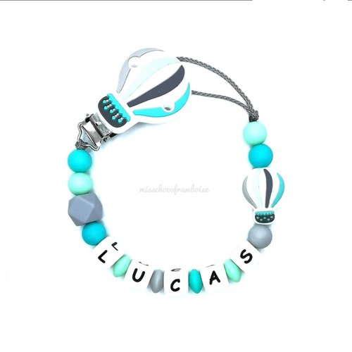 Attache tétine en silicone mongolfiere