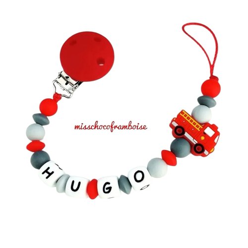 Attache tétine en silicone pompier