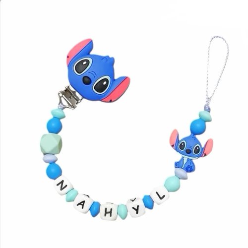 Attache tétine en silicone stitch bleu
