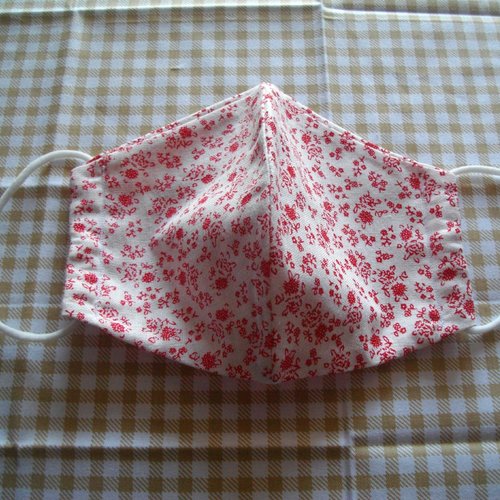 Masque enfant blanc à fleurs rouge