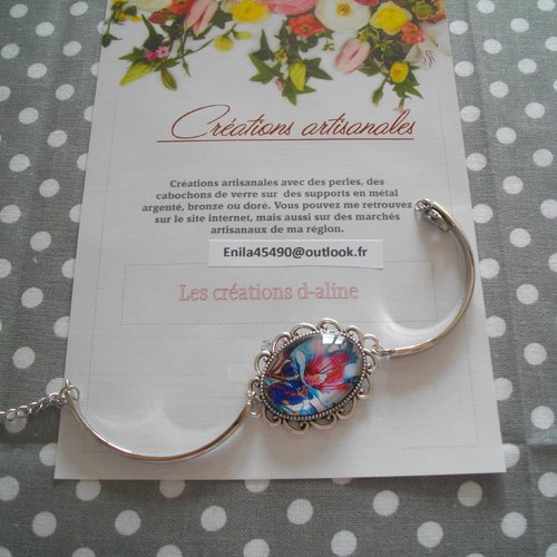 Bracelet bleu fleurs rose
