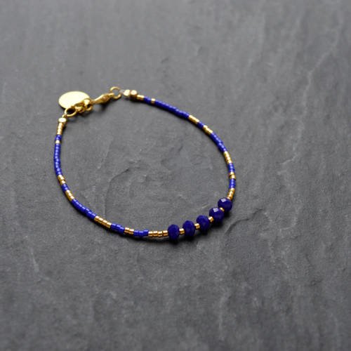 Bracelet fin en perles de miyuki et cristal bleu cobalt et doré