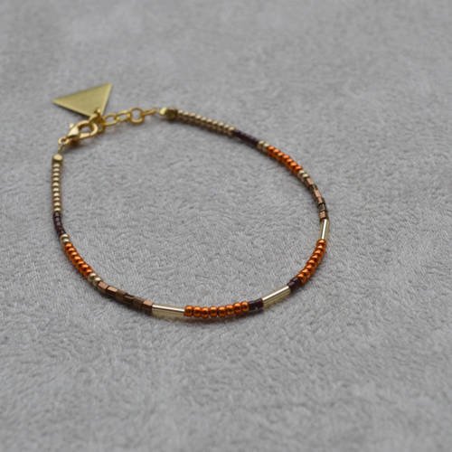 Bracelet fin en perles de miyuki ( perles japonaises ) ton rouille, doré, marron metallisé