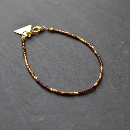 Bracelet fin en perles de miyuki ton doré chocolat( perles japonaises en verre ) 