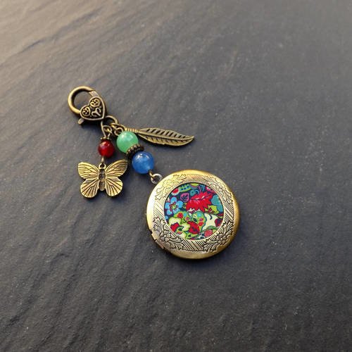Porte clé &amp; porte photo &quot; liberty multicoloré &quot; composé de perles en agate 