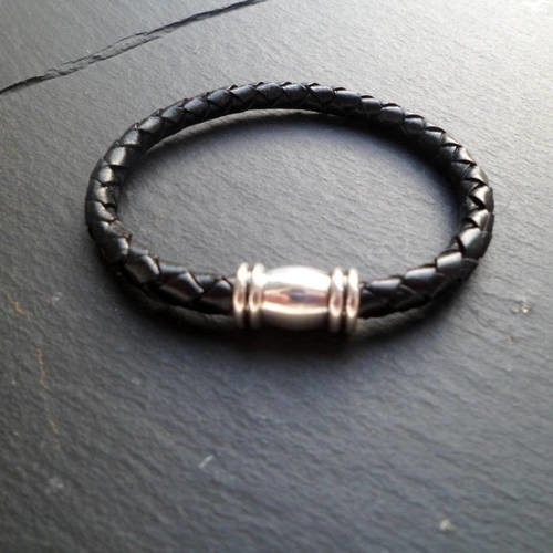 Bracelet cuir noir tressé mixte