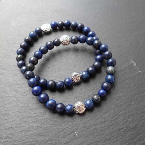 Duo de bracelets &quot; bouddha &quot; en lapis lazuli 