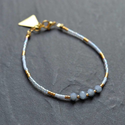 Bracelets en perles de miyuki et perles en cristal de bleu aux relets bleu foncés, laiton doré 