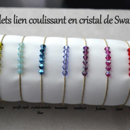 Bracelets lien coulissant en perles de swarovski , fil en coton, 9 couleurs au choix