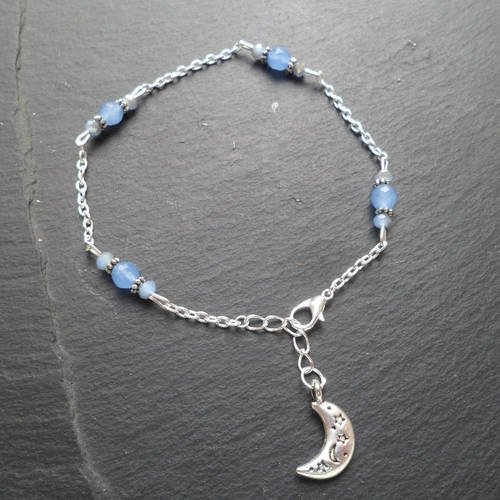 Bracelet de cheville " aigue marine et cristal " 