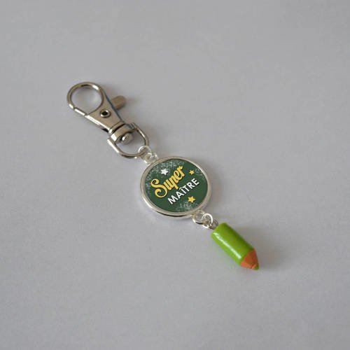 Porte clé cadeau &quot; special maitre &quot; + carte offerte composé d'un petit crayon vert 