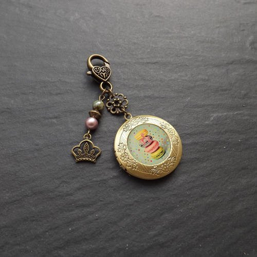 Porte clé &amp; porte photo &quot;macarons&quot; composé de perles en swarovski nacré et verre tchèque 