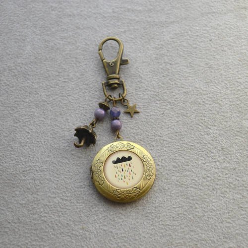Porte clé &amp; porte photo &quot; rainy &quot; composé de perles en cristal et verre tchèque 