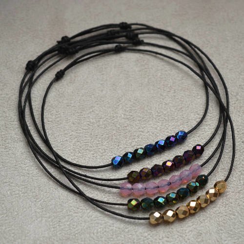 Bracelets de cheville lien coulissant en perles de cristal de bohême , fil en coton ciré, 5 couleurs au choix 