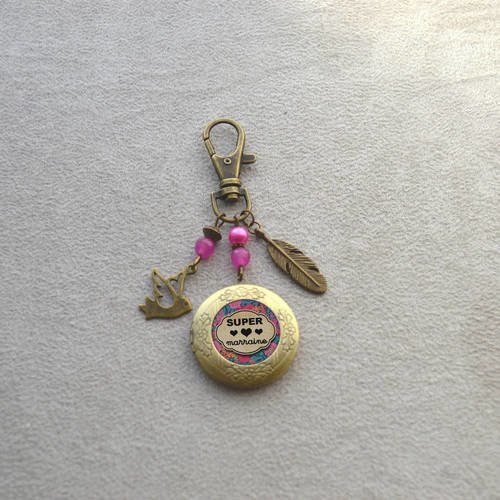 Porte clé &amp; porte photo &quot; spécial marraine &quot; composé de perles en agate et verre 