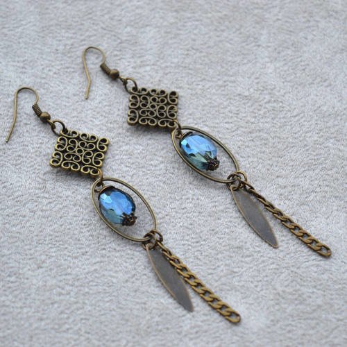 Boucles d'oreille &quot; equinoxe &quot; verre et laiton 