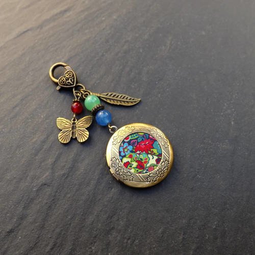 Porte clé &amp; porte photo &quot; liberty multicoloré &quot; composé de perles en agate,