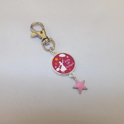 Porte clé &quot; pour ma nounou &quot; composé d'une étoile rose émaillée