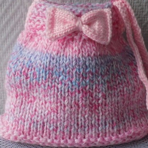 Petit sac enfant en tricot,coloris multicolore(rose et bleu).