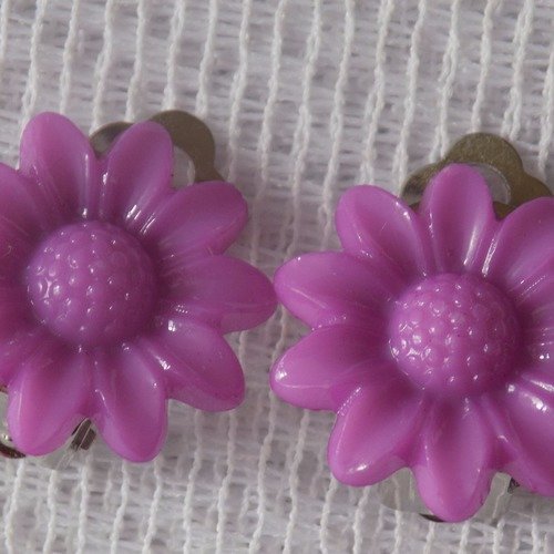 Boucles d'oreille clips argent pour enfant,fleur violette.