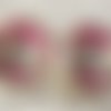 Boucles d'oreille clips argent rose et blanc,cabochon de verre rond à message.