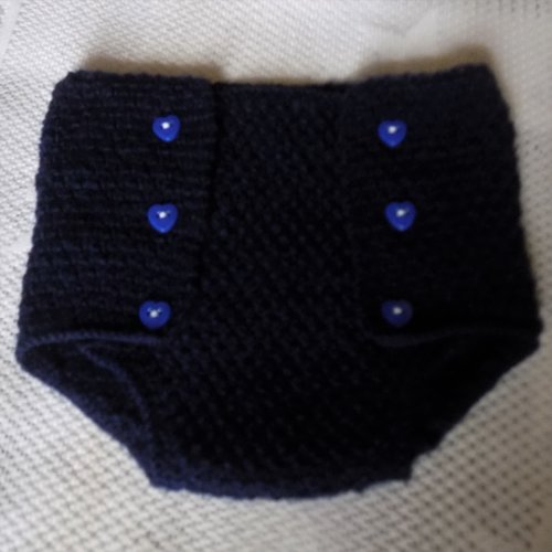 Culotte,cache-couche bébé au tricot,coloris bleu-marine,taille 0/3 mois.