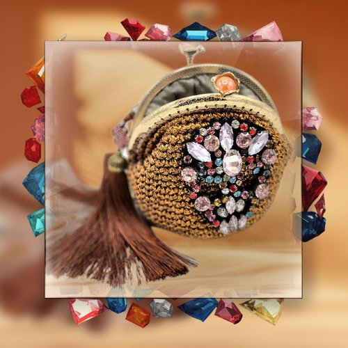 *ma tète joue les stars */porte-monnaie/ orangé doré
