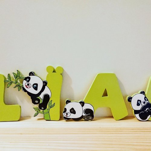 Lettres artisanales panda en bois pour prénom enfant