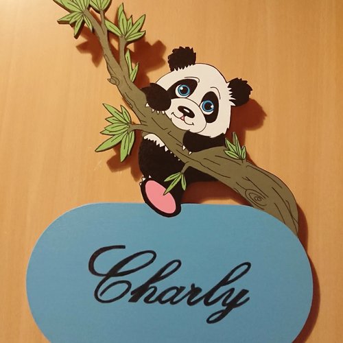 Plaque de porte de chambre panda prénom enfant
