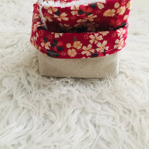 Corbeille réversible avec 12  debarbouillettes en coton et éponge reutilisables