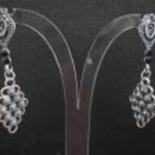 Boucles d'oreilles clou filigrané argenté et pendant argenté