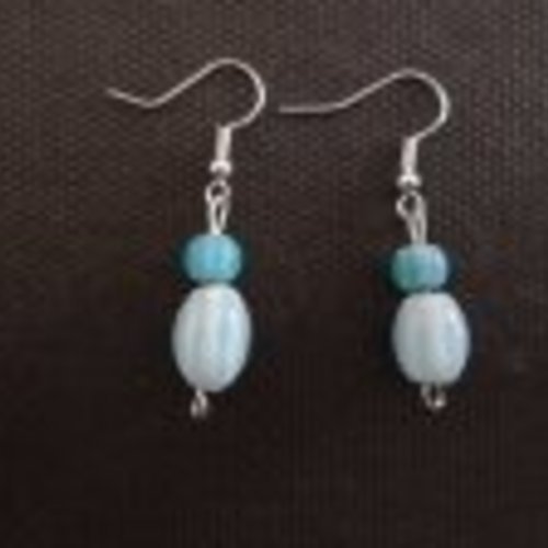 Boucles d'oreilles perles indiennes bleu