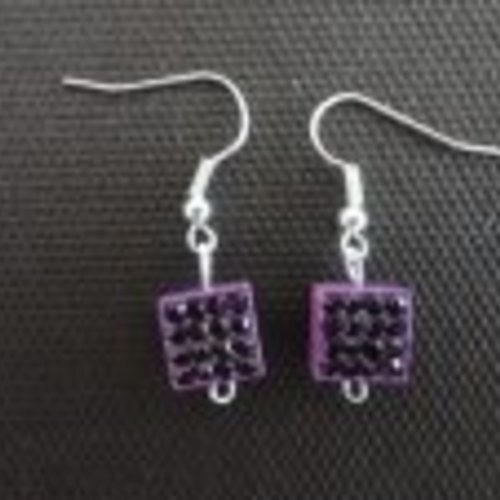 Boucles d'oreilles carré en strass violet