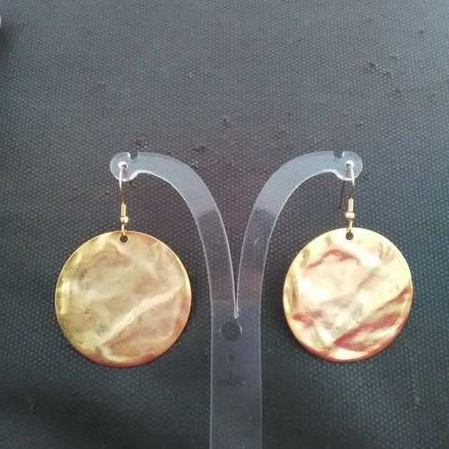 Boucles d'oreilles métal doré rond métal martelé
