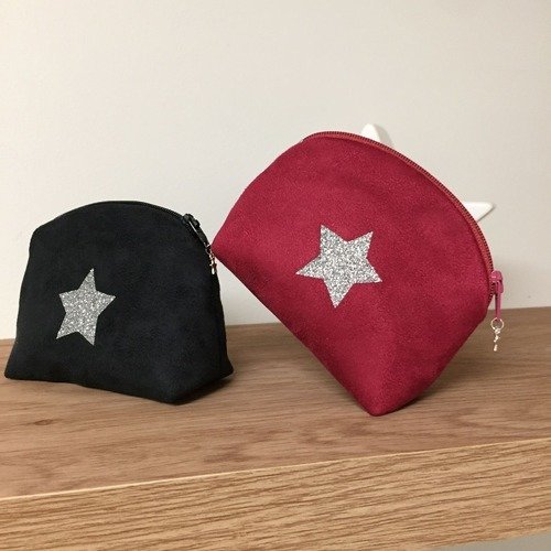 Porte monnaie rose fushia, étoile paillettes argentées, femme, enfant / portemonnaie suédine personnalisable / accessoire de sac