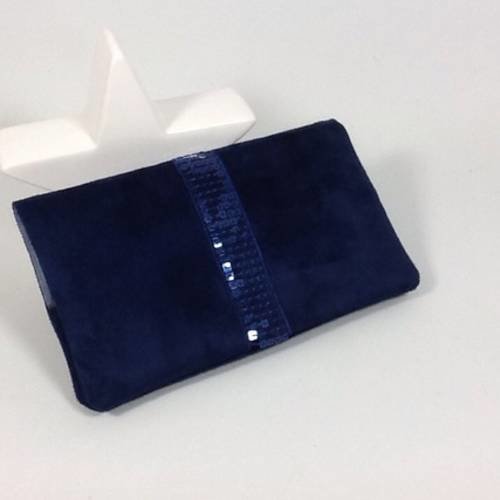 Porte chéquier bleu marine à paillettes / etui carnet chèques à talon haut, personnalisable