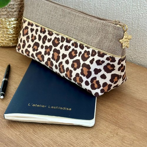 Trousse d'école en lin et léopard / imprimé animalier