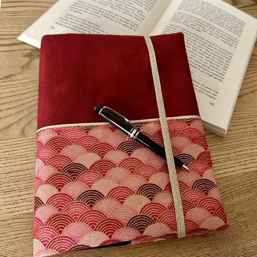 Protège agenda seigaiha rouge et doré / housse carnet sur mesure /  etui personnalisable