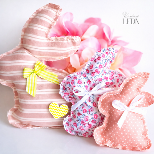 Lapins en tissu, décoration lapin en tissu, décoration de pâques