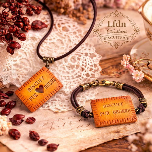 Bracelet biscuit lu en fimo, collier biscuit lu, parure bijoux gourmands en fimo, bijoux kawaï