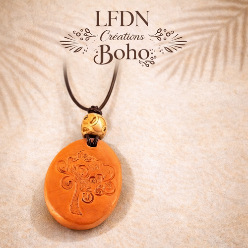 Collier en argile arbre de vie, bijoux en argile naturel, pendentif arbre de vie, collier ethnique fantaisie fait main