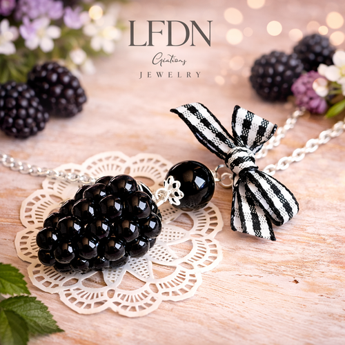 Collier mûre en fimo, pendentif fruit, bijoux fruits, bijoux gourmands